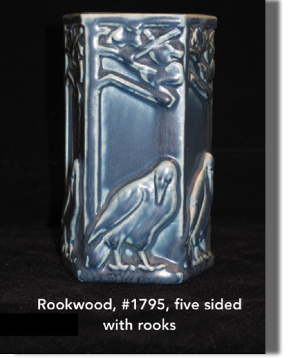 #1795, blue with rooks, 5-sided vase, 4.75" high, 3"wide