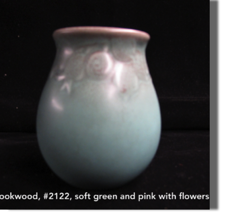 #2122 SS, soft blue with raised floral, with pink at rim, 4.50" high