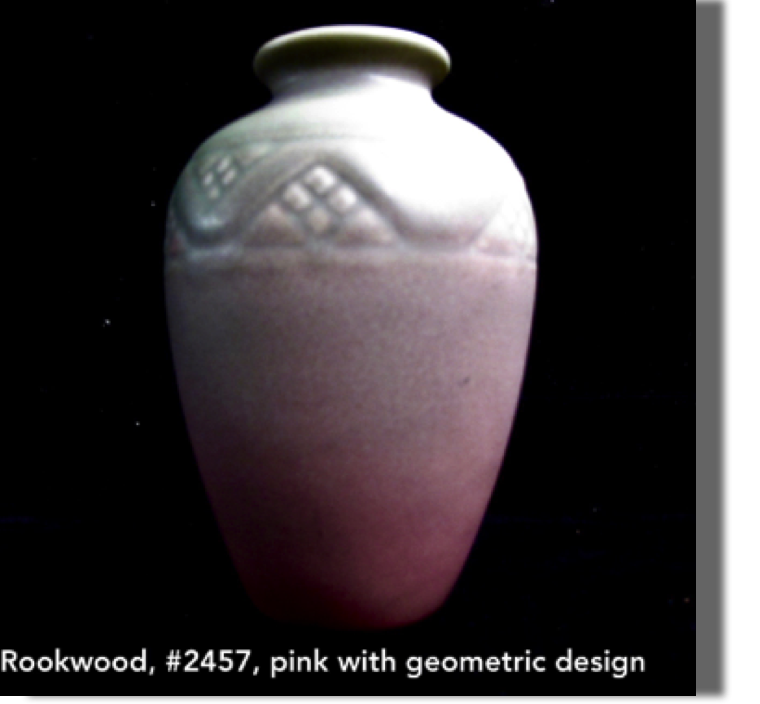 #2437 ACM (from 605) pink vase with geometric design, 5.50" high (shape # in photo is incorrect)