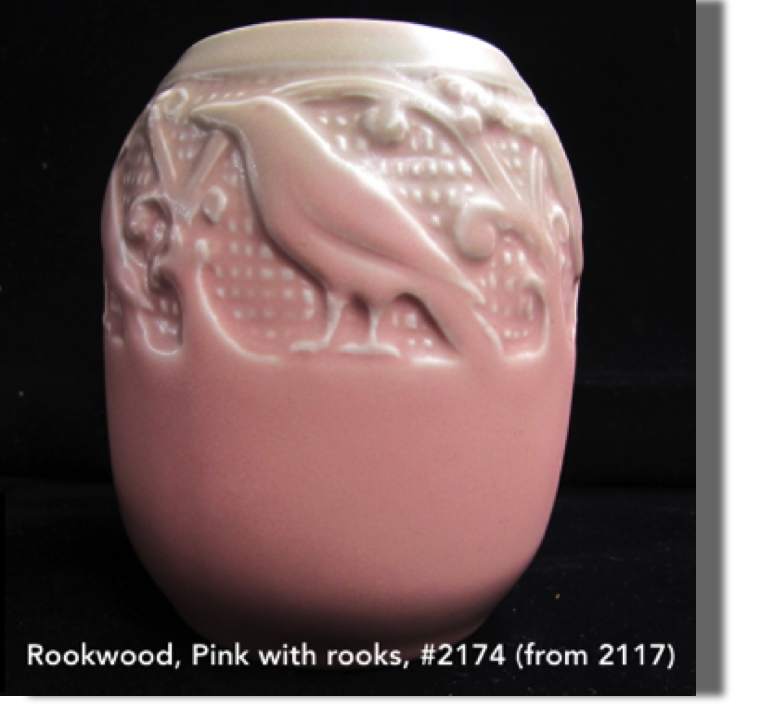 #2174, (from #2117 thrown vase) pink matte glaze with rooks, 5.50" high