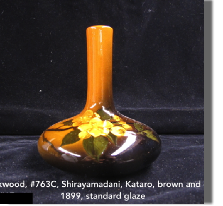 #763C, 1899, Kataro Shirayamadani signed, vase in brown and gold standard glaze, 5.50" high from trial vase 9/1894 - gorgeous work