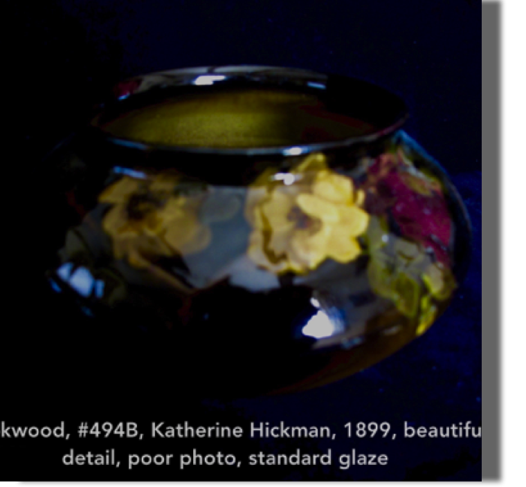 #494B, signed Katherine Hickman, dated 1899 in standard glaze, beautiful yellow roses, photo not in focus, very nice detail