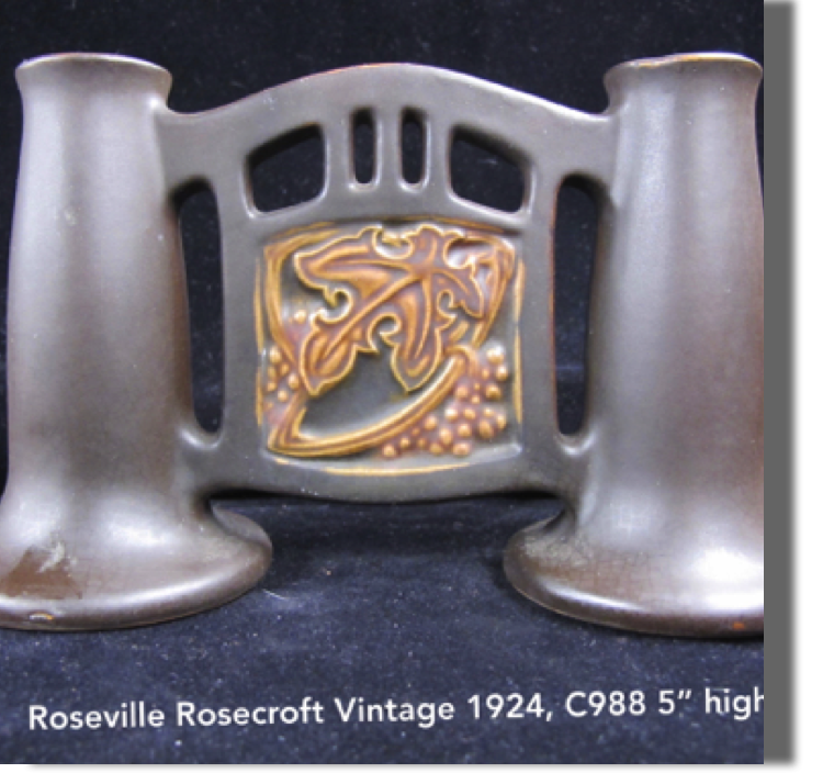 Roseville Vintage 1924, double bud vase C988, 5" high, 8" wide