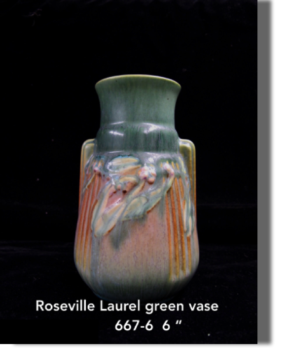 Roseville Laurel green vase 667-6, 6" high, 1934