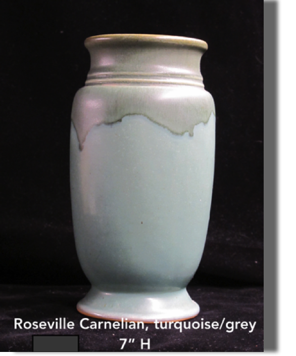 Roseville Carnelian, 1915, turquoise/grey 7" high - subtle colors