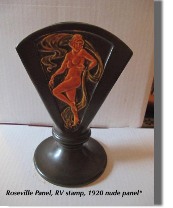 *Panel, orange nude fan vase, RV ink stamp, this is the 'explicit' version from 1920 before the production change to a more modest interpretation in 1931