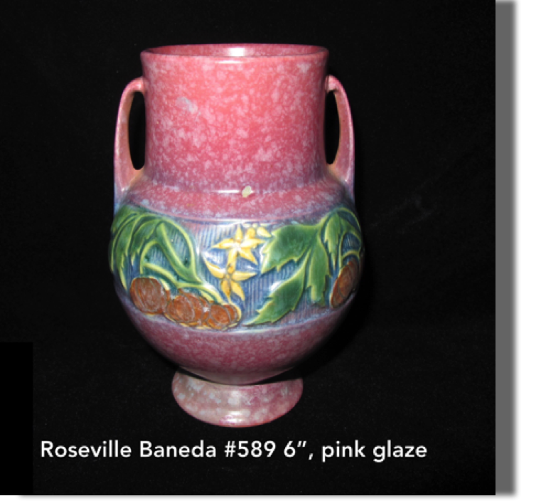 Roseville Baneda #589-6, pink glaze, 6" high
