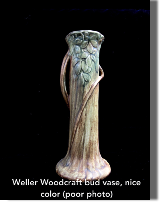 Woodcraft introduced by Weller in the 1920's-1933 and was a very popular line - bud vase is 8.50" high