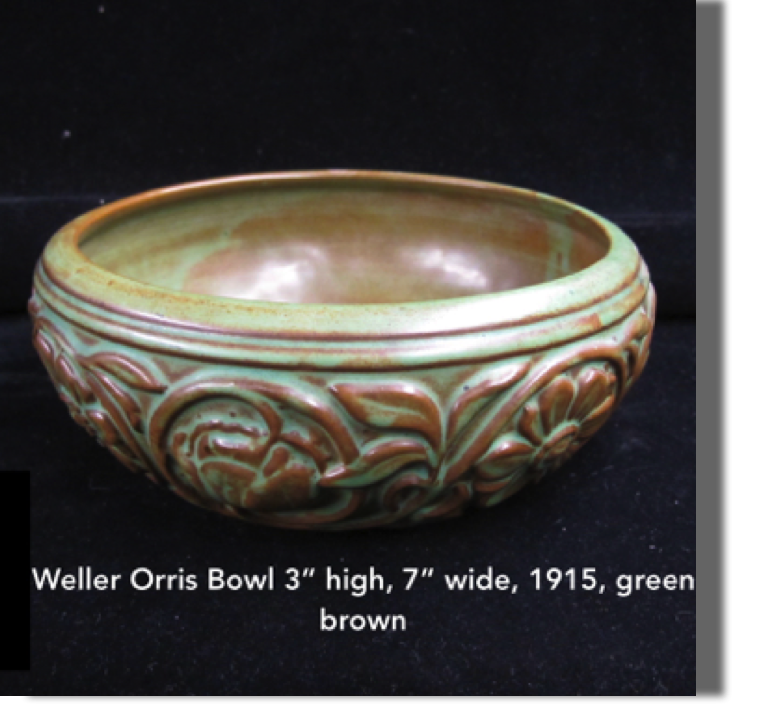 Orris line from 1915, beautiful green/tan glaze with very sharp definition in pattern, 3" high, by 7"wide, hard to find